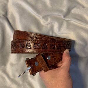 Panama leather tooled brown belt size 38